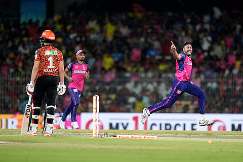 Avesh Khan celebrates Abdul Samad's wicket